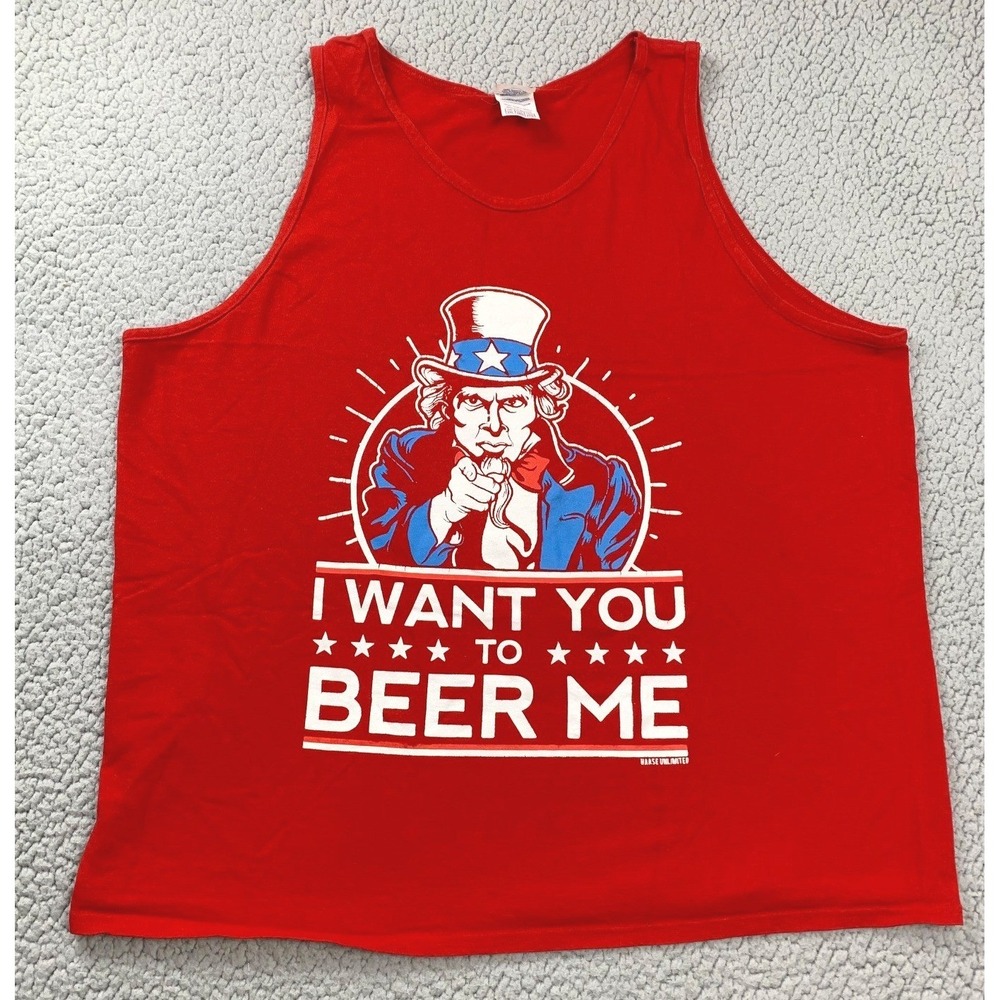 Delta Men 2XL Tank Top Red‎ Uncle Sam Beer Me Graphic Cotton July 4th Sleeveless